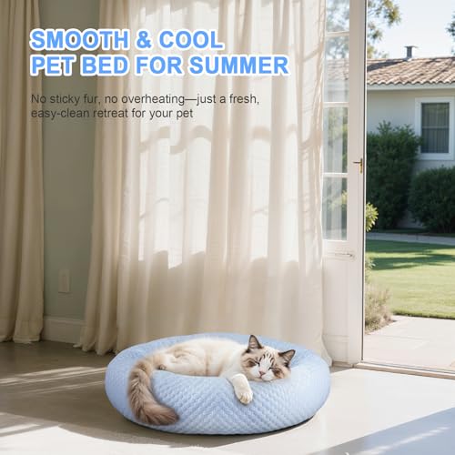 Small Donut Dog Bed - Cooling Calming Cuddler for Cats & Puppies, Anti-Anxiety Ice Fabric Round Pet Bed, Washable Comfort Dog Bed for Small Dogs, Egg Tart Design (S) by Foamio - Image 2