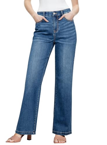 Sidefeel Wide Leg Jeans Woman High Waisted Stretchy Straight Leg Elastic Waist Baggy Denim Pants Blue Size 10