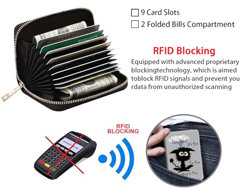 Credit Card Holder Wallets for Women, RFID Blocking Small Leather Card Case Wallet with Zipper Accordion Wallets, Funny Cat - It's Fine I'm Fine Everything is Fine4