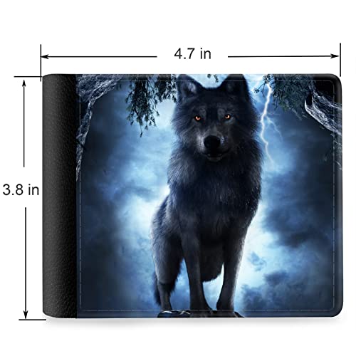 (Red-Eyed Night Wolf Front Pocket Slim Bifold Leather Wallet RFID Blocking with ID Window for Men2