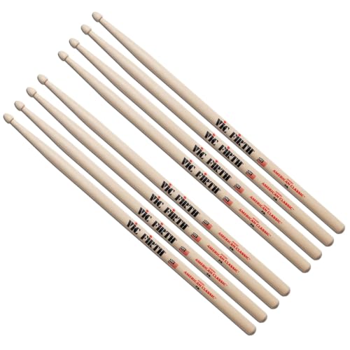Vic FIrth - American Classic® Drumsticks 7A - American Hickory - Wood Tip - 4 Pair Value Pack