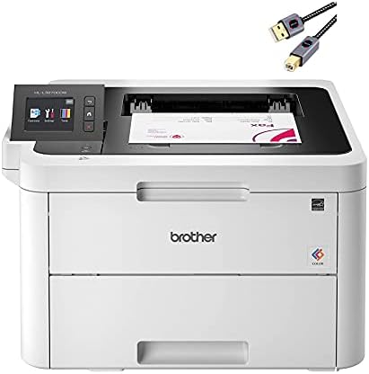 Brother Premium L-3270CDW Series Compact Digital Color Laser Printer I Mobile Printing I NFC I Auto 2-Sided Printing I 2.7″ Color Touchscreen I 25 PPM I Up to 250-Sheet Tray Capacity + Printer Cable