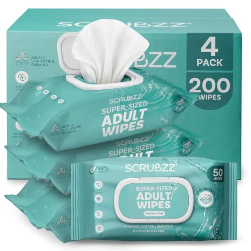 Adult Wipes for Elderly, Extra Large 8” x 12” – Thicker, Premium & Extra Moist No Rinse Whole Body Bathing & Incontinence Wipes – For Men and Women, Bed Bathing & Daily Hygiene – 200 Count