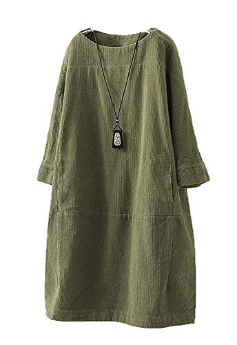 Vestido Casual De Mujer Túnica De Manga Larga De Pana Mini Vestidos Sueltos Tallas Grandes Verde L Cover