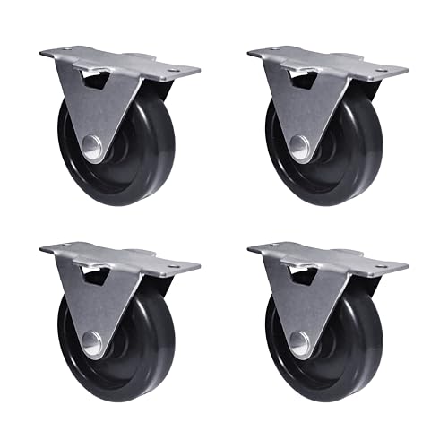 Heavy Duty Rigid Caster Wheels, Black Heavy Duty, 2.5 Inch, Non-Swivel Top Plate Mount, Furniture Hardware (16)