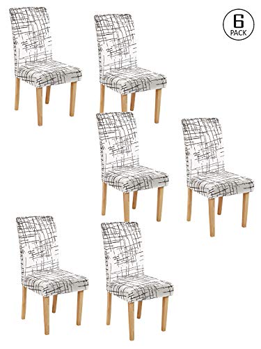 Image of Cortina Dining Chair Slipcovers | Protection Chair Covers | Abstract Print, White Tweed Design, Removable, Washable | Universal Fit Super Soft Stretchy Polyester Spandex | Kitchen, Hall | Pack of 6
