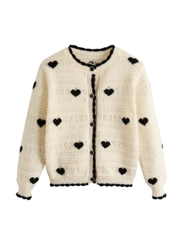 Girl's Heart Cardigan Sweater Cute Button Down Sweater Fall Round Neck Drop Shoulder Cardigans Knit Top