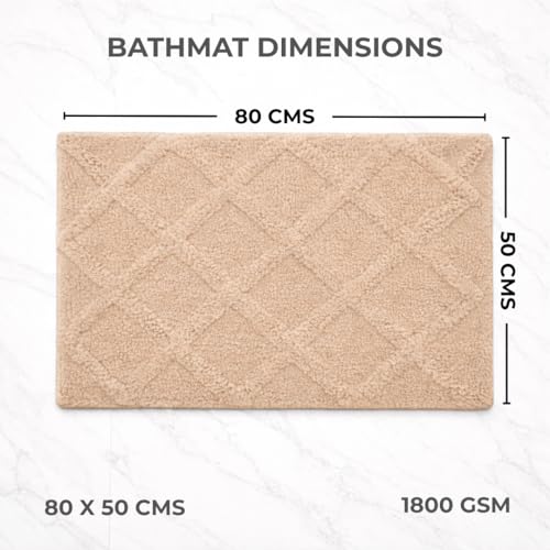 Image of Premium Combed Cotton Tufted Bathmat 50 x 80 cm, 1800 GSM Soft Absorbent Anti Skid Bathroom Floor Mat with Latex Backing, Quick Dry Non Slip Bath Rug for Shower & Daily Use, Diamond Beige