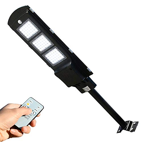 ECO-WORTHY 60W Solar Street Lights Outdoor, 90 Led Solar Powered Flood Lights Dusk to Dawn with Wireless Sensor Remote Control 7000k IP 65 Waterproof for Street, Yard, Garden(Arm Included)