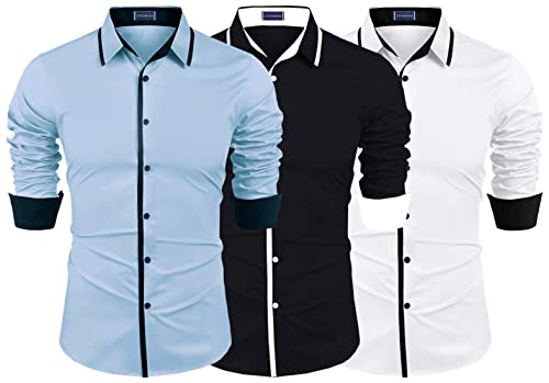 Image of Zombom Combo of Men's Cotton Blend Solid Regular Fit Casual Full Sleeves Shirts (Pack of 3)
