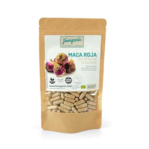 FOORGANIC Maca Roja en Cápsulas Ecológica Foorganic 150 cápsulas Superalimento Natural Sin Aditivos | Originaria de Perú | Vegano Energía y Vitalidad