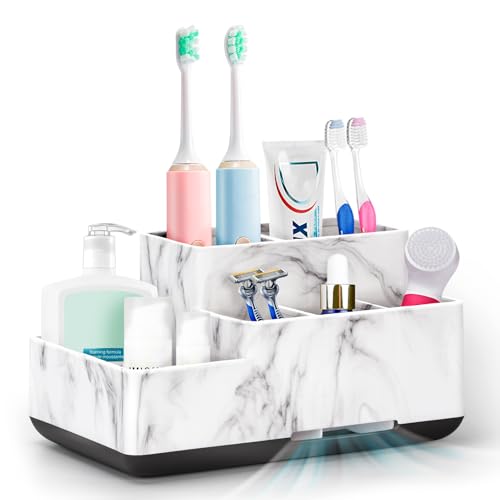 Toothbrush Holder,Bathroom Organizer Countertop, 5 Compartments Multifunctional Storage for Cosmetic, Makeup, Office Stationery Pencil,Toothpaste, Toothbrush for Home, Office