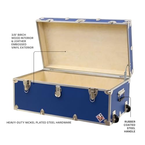 Image of Rhino Trunk & Case Large Essential Trunk With Wheels 32 inchx18 inchx14 inch, 1000+ lbs Capacity - Many Colors. Strong, USA Made Summer Camp Footlocker, and Secure College Dorm Storage Chest