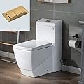 WOODBRIDGE Modern Square Design One Piece Dual Flush 1.28 GP Toilet, Chair Heightwith Soft Closing Seat, Brushed Gold Button B0920-BG, White