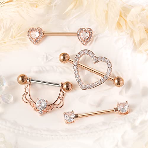 Shakalaka Surgical Steel Nipple Rings Body Piercing Jewelry For Women With Cute Heart 14G Rose Gold #TOP4