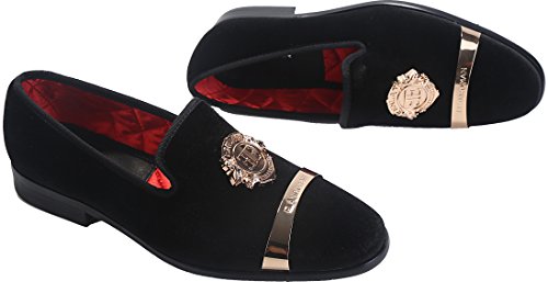 Elanroman Men's Velvet Loafers Dress Shoes For Men With Gold Buckle Fashion Party Wedding Shoes Black Us 10 Eur 44 Feet Lenght 295Mm #TOP2