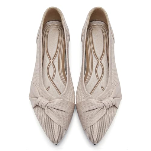 HIULYCENCE Pointed Toe Flats for Women Ballet Flats Comfortable Dressy Knit Lightweight Casual for Work Office Womens Flats Nude US9