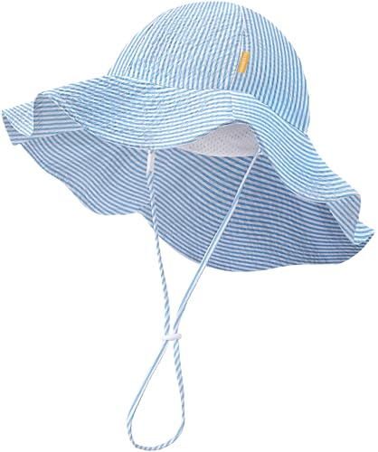 Image of HONGTEYA Baby Sun Hat Toddler Girl Beach Hat Sun Protection Adjustable Outdoor Summer Wide Brim Bucket Hat for Infant Kids