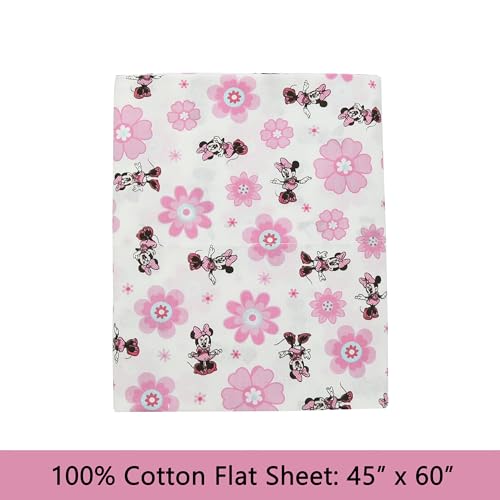 Image of Cozy Line Home Fashions Pink Minnie Mouse Floral 3 Piece Cotton Toddler Sheet Set
