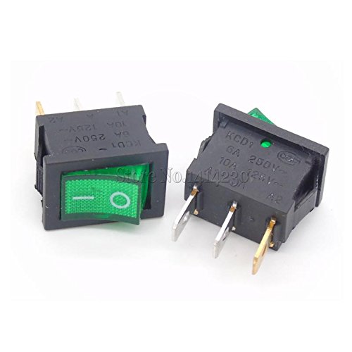 Interrupteur de navire 15x21mm 3 broches 250V avec voyant vert pour montage encastré lot de 10