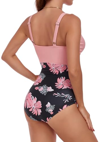 Image of Smismivo Tummy Control Swimsuits for Women Slimming One Piece Bathing Suit Retro Ruched Push Up Vintage Padded Swimwear