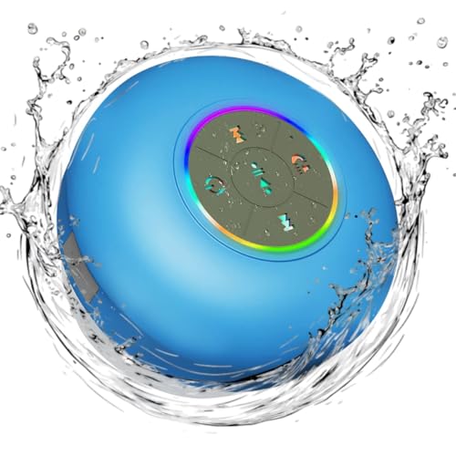 Luzsco Waterproof Bluetooth Shower Speaker with LED, IPX4 Portable Wireless Hands-Free Mini Speaker, Built-in Mic, Suction Cup, Rechargeable for Bath Beach Home - for iPhone Smartphone Tablet (Blue)