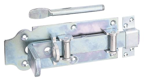 Alberts 118815 Stalltür-Rollen-Schlossriegel | gerade, mit flachem Griff und befestigter Schlaufe | galvanisch verzinkt, dickschichtpassiviert | Platte 200 x 80 mm