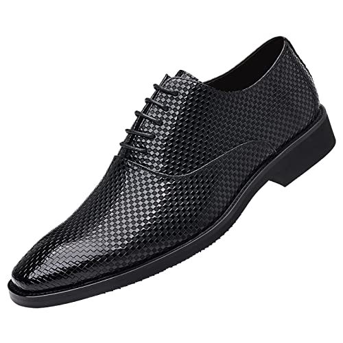 Santimon Men's Leather Lined Dress Oxfords Shoes Formal Business Plain Checkered Derby