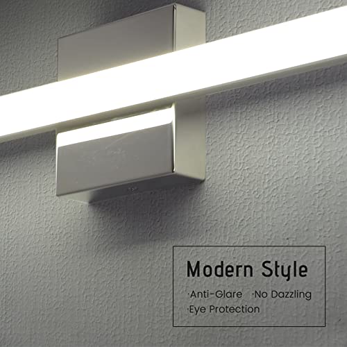 Image of Modern LED Vanity Lights for Bathroom 1 Pack 16IN 9W Daylight White Chrome Bathroom Light Fixtures Lights Over Mirror Vanity Lighting Fixtures Vanity Light