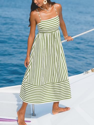 Image of CUPSHE Womens Summer Maxi Dress Striped Sleeveless Square Neck Cutout Backless Cami Strap Casual Beach Long Dress 2026