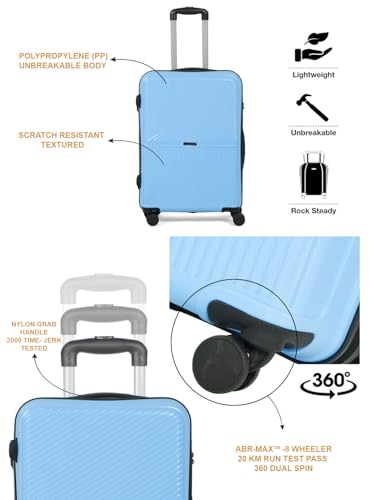 Image of Teakwood Set of 2 8 Wheels Trolley Bag, Hard Cabin with Zipper Closure, Adjustable Push Button & Cross Side Strap, Number Lock System 360 Degree (Set of 2, Powder Blue)