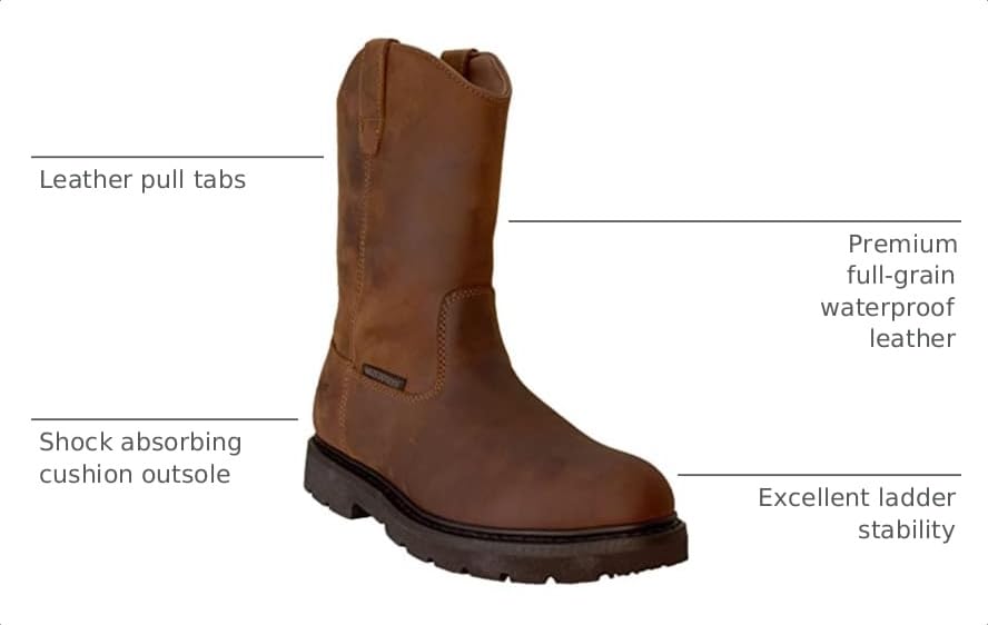 Image of Golden Fox 12 inch Work Boot Pull On Wellington Wedge Lightweight Outsole for Construction Farming and Ranching