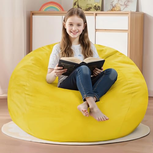 Homguava 2FT Bean Bag Chair: 2' Bean Bags with Memory Foam Filled,Comfy Beanbag Chairs Round Bean Bag Sofa with Dutch Velvet Cover-Yellow