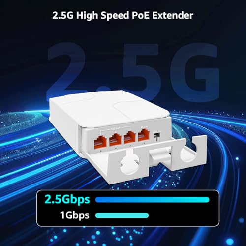 Image of YuanLey Outdoor 2.5 Gigabit PoE Extender 1 in 3 Out, 4 Port 2.5Gbps PoE Repeater IP55 Waterproof, Vlan, Extend Additional 100m(328ft) of Power and Data Transmission, Wall Mount Plug and Play
