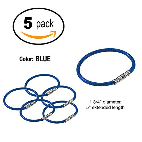 Lucky Line 5” Twisty Lock Key Ring, Flexible Nylon Coated Steel Wire Loop, Corrosion-Resistant And Durable, Blue, 5 Pack (8113005) #TOP3