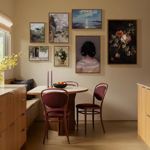 crmotu Large Framed Wall Art, Still Life Rose Canvas Prints, Botanical Floral Vintage Oil Paintings, Dark Academia Flower Pictures Wall Decor Living Room Bedroom Bathroom, Kitchen Decorations 24x36in