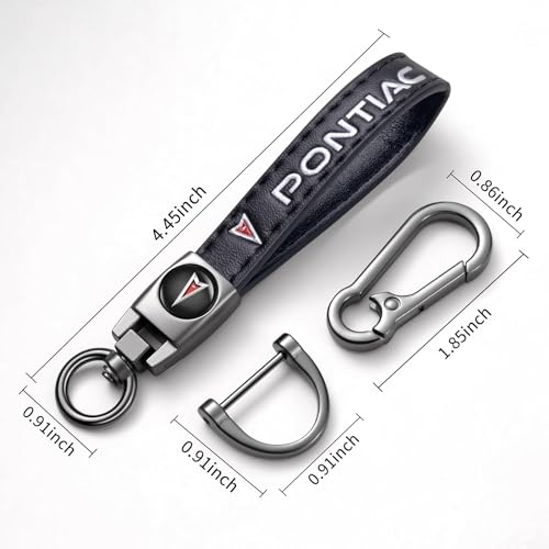 Image of Genuine Leather Car Keychain for Pontiac Key Chain for Men and Women Family Present Key Ring Accessories(Black)