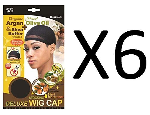 [VALUE PACK OF 6] QFITT DELUXE (#804 BLACK) STOCKING WIG CAP ARGAN OLIVE SHEA BUTTER 3IN1 NUTRITION