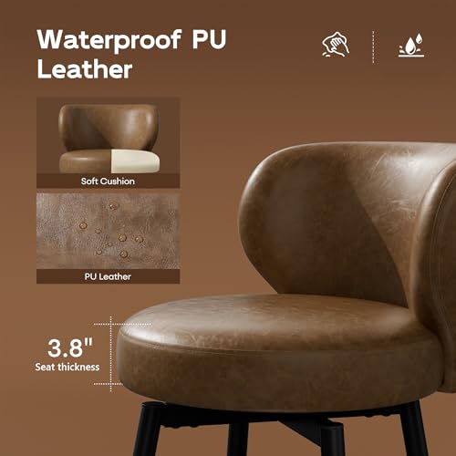 Image of 26 inch Brown Bar Stools Set of 4, Swivel Kitchen Island Chairs