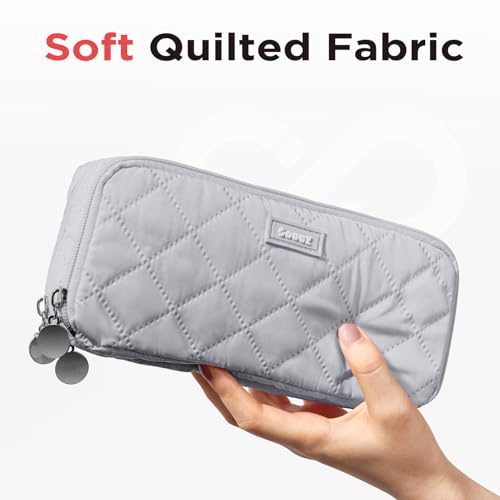 Image of Sooez Large Pencil Case Pouch, Extra Big Pencil Bag with 8 Compartments, Pen Bag Wide Opening, Soft Quilted Pencil Pouch Organizer with Zipper, Portable Pencil Case for Teen Girls, Gray