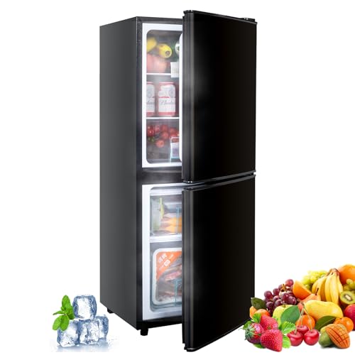 Image of Cucina Magica 4.2 Cu Ft Mini Fridge for Bedroom, 2 Door Small Fridge, 7 Level Thermostat, LED Light, Small Refrigerator for Bedroom, Office, Dorm - Black