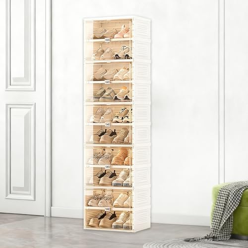 Xinzyxx シューズボックス クリア ケース 収納ボックス 折り畳み スリム 靴箱 靴収納 折り畳み 収納ボックス ラック 防塵カバー おしゃれ 透明 男女兼用 PPボード 工具不要 省スペース リビング 廊下(1列10段 - 20足)