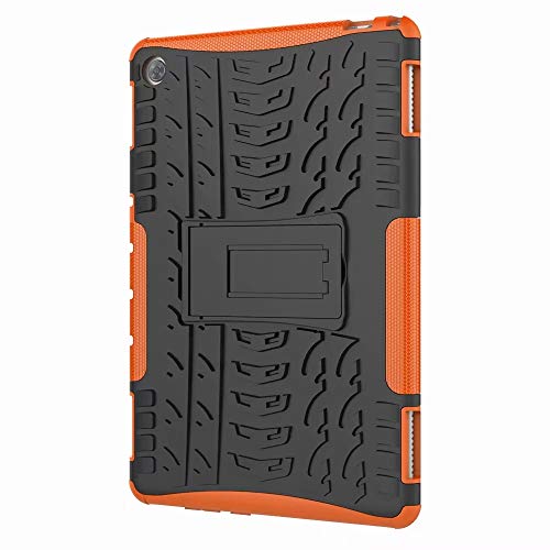 FANFO Funda Huawei MediaPad M5 Lite 10, [Tough Armor Series] Robusta Armadura Híbrida TPU/PC, Protector Interno TPU a Prueba de Golpes + Soporte Plegable Funda para. Naranja