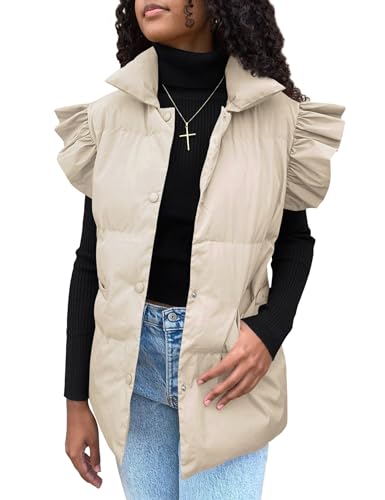 Womens Ruffle Sleeve Puffer Vest Padded Gilet Jacket Sleeveless Quilted Outwear Coat4