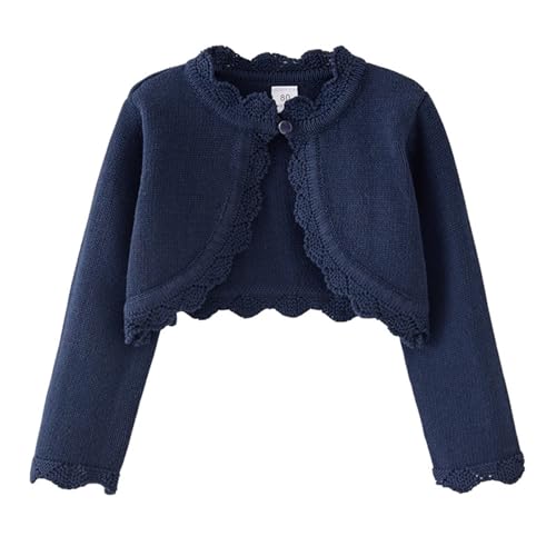 Girls Cropped Cardigan Sweaters Long Sleeve Cable Knit One Button Open Front Lightweight Cover Up (Dark Blue, 7-8 Years)