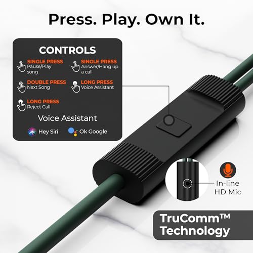 Image of Zing Type-C Wired Earphones with HD Mic, BassXpand Technology, 13mm Dynamic Drivers, IPX4 Water Resistant, Magnetic Earbuds, in-Line Controls, 1.2m Cable - Combat Green