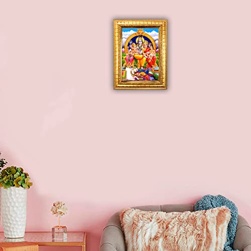 Image of Hawai Shiv Parivar (Maa Parvati, Ganesh, Kartikey and Shiv Shankar) Home Decor Worship Use Wall Hanging Wooden Photo Frame SFDI283 GLD FRM GRP