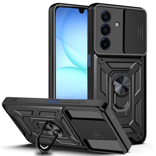 Image of SPAZY CASE Samsung Galaxy A17 5G Back Cover | Heavy Duty Hybrid Case with 360 Degree Rotating Finger Ring Holder + Slider Shutter Camera Protection Case for Samsung Galaxy A17 5G - Black