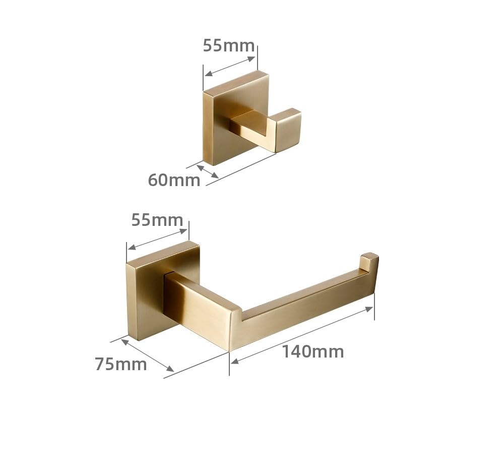 Juego de accesorios de baño de acero inoxidable cepillado, soporte para escobillas, soporte para papel higiénico, toallero, gancho de mano, jabonera, kit de 2 piezas para baños modernos