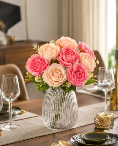 Image of Divyakosh Artificial Flower for Vase (10 Peony Flower Heads), Artificial Flowers Bunch (Vase Not Included), Luxury Floral Centerpiece for Living Room Dining Table Office Decor